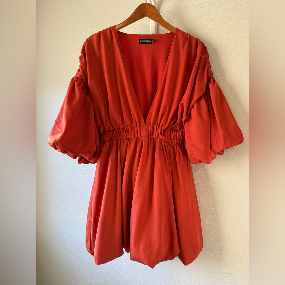 PrettyLittleThings  puff sleeve puff ball hem shift dress